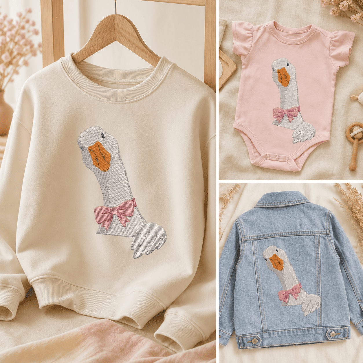 Digital goose embroidery download supplied in DST, EXP, HUS, JEF, PES, VP3 and XXX formats.