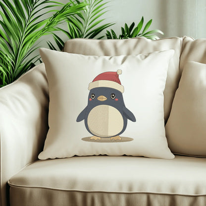 Festive Santa hat penguin machine embroidery design for stockings, pajamas, towels and pillows.