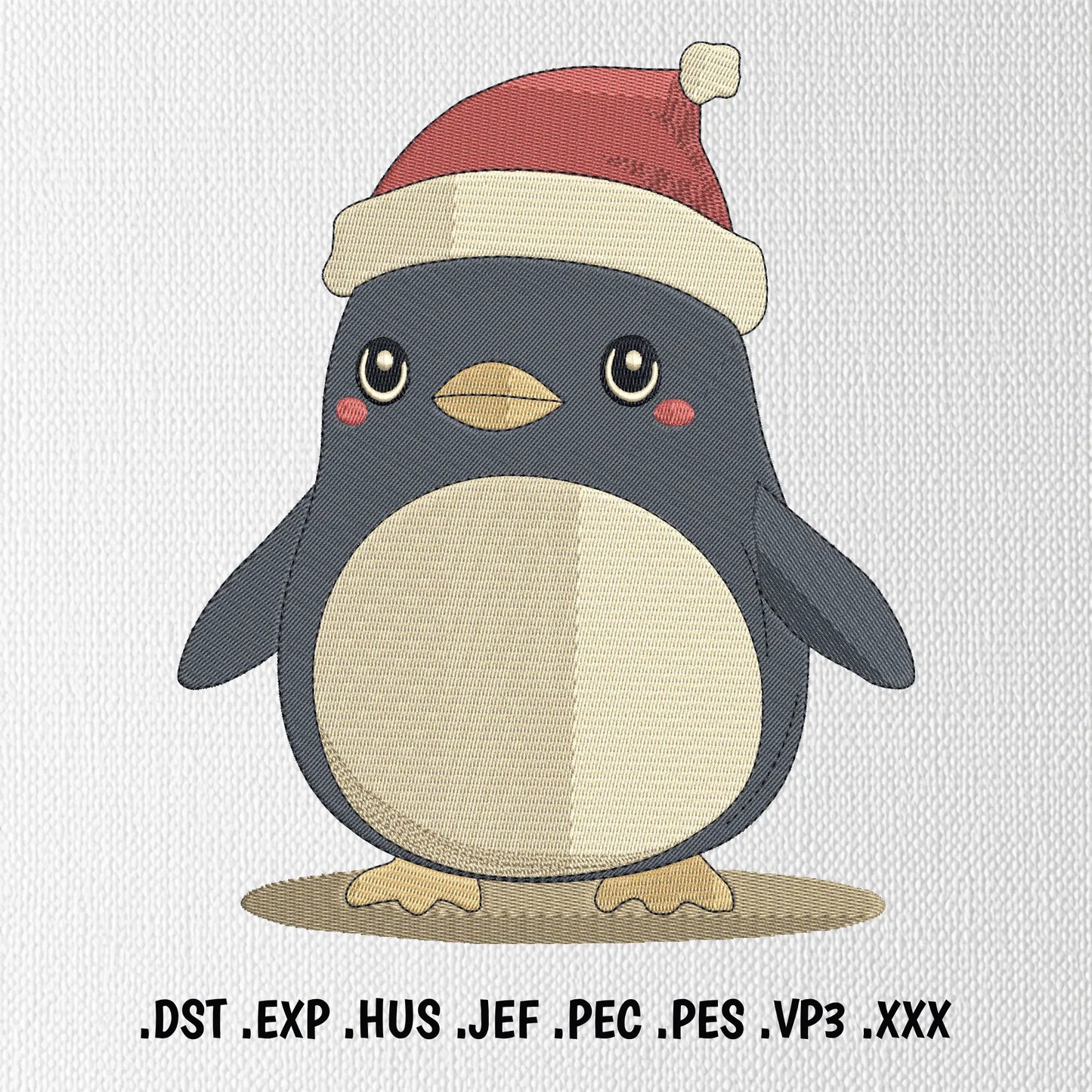 Christmas penguin machine embroidery design featuring a cute penguin wearing a red Santa hat.