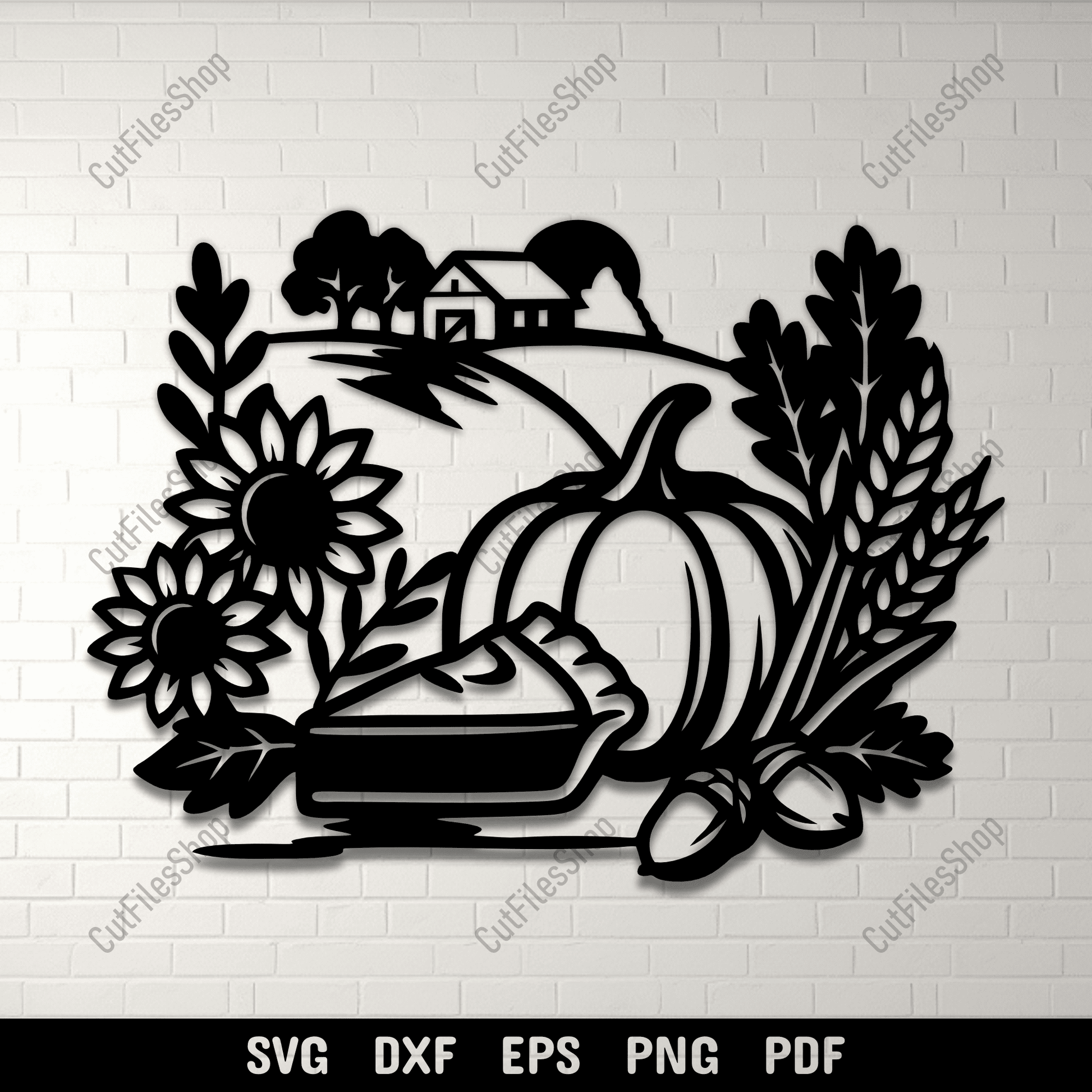 Pumpkin pie farm scene SVG DXF PNG for Cricut