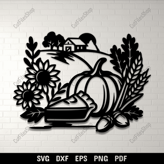 Pumpkin pie farm scene SVG DXF PNG for Cricut