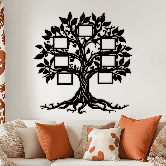 Wooden family tree wall decor with 7 photo slots