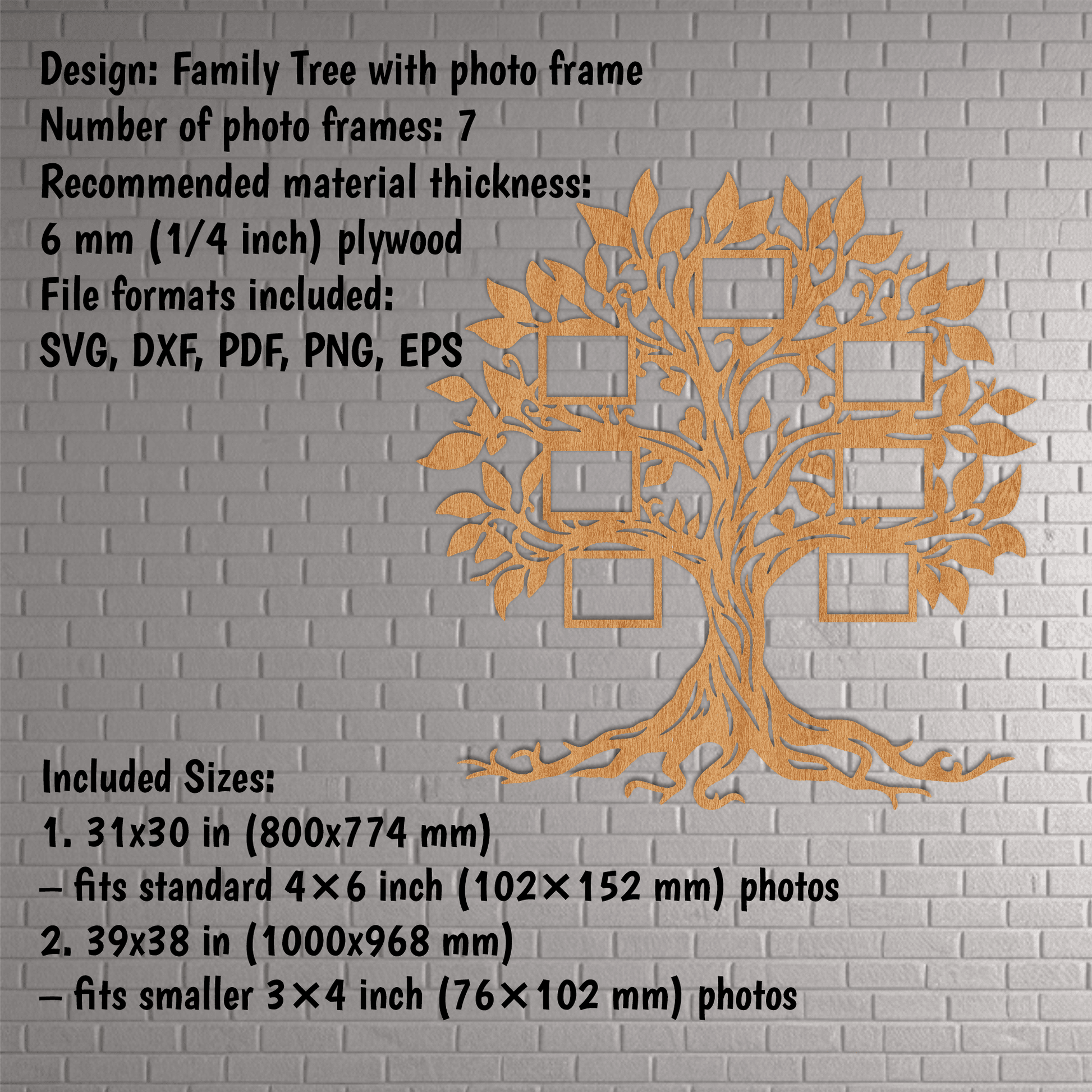Laser cut family tree wall art for 6mm plywood