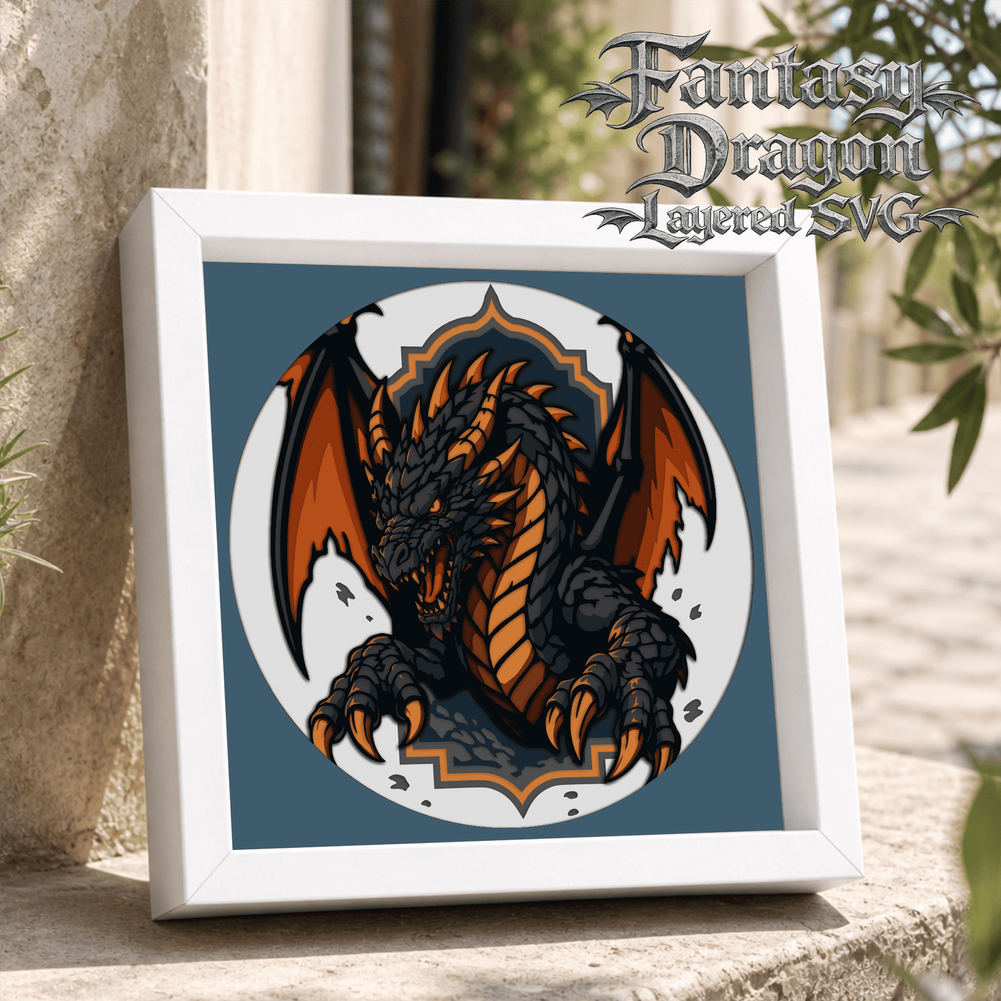 fantasy dragon layered svg shadow box design