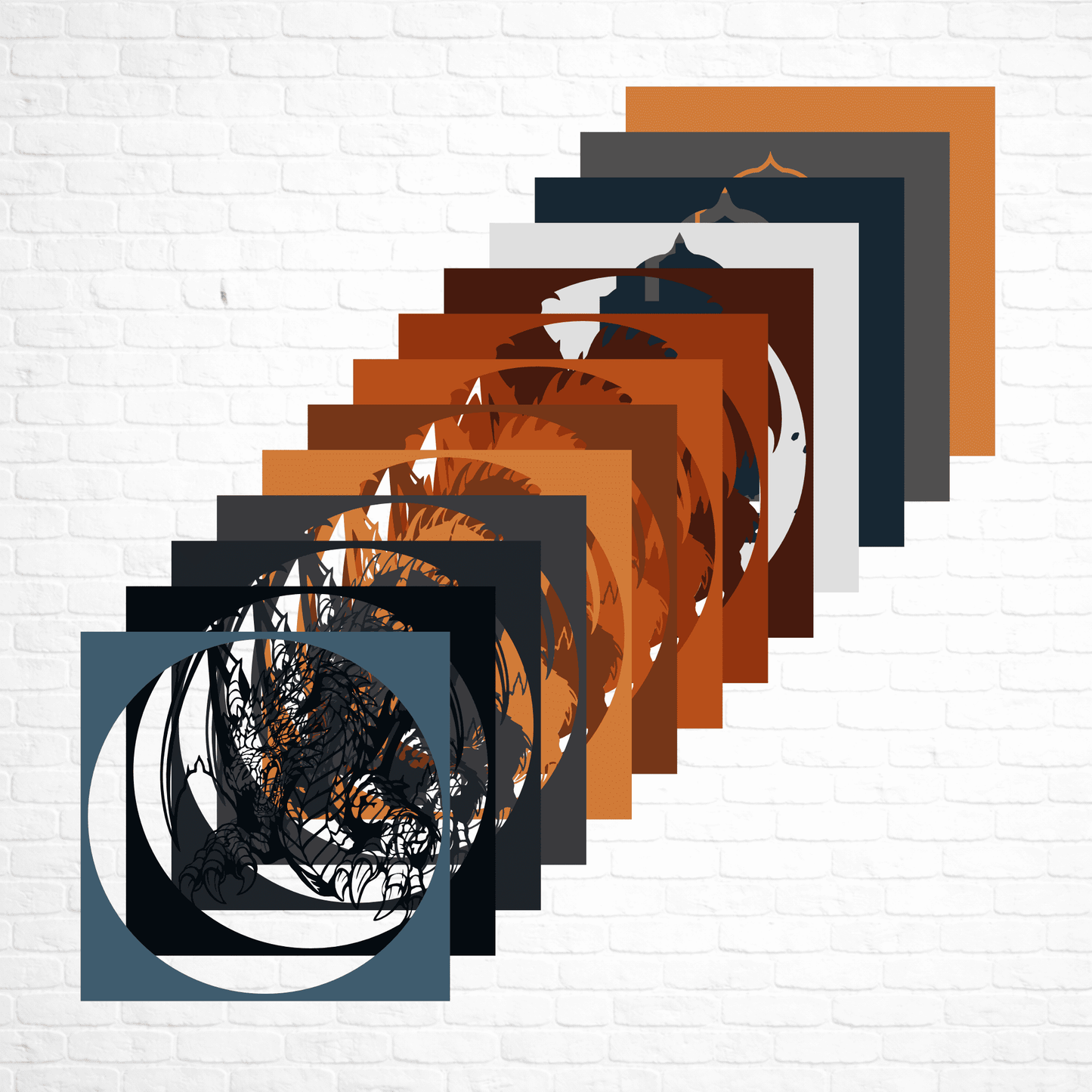 fantasy dragon shadow box svg cutting file