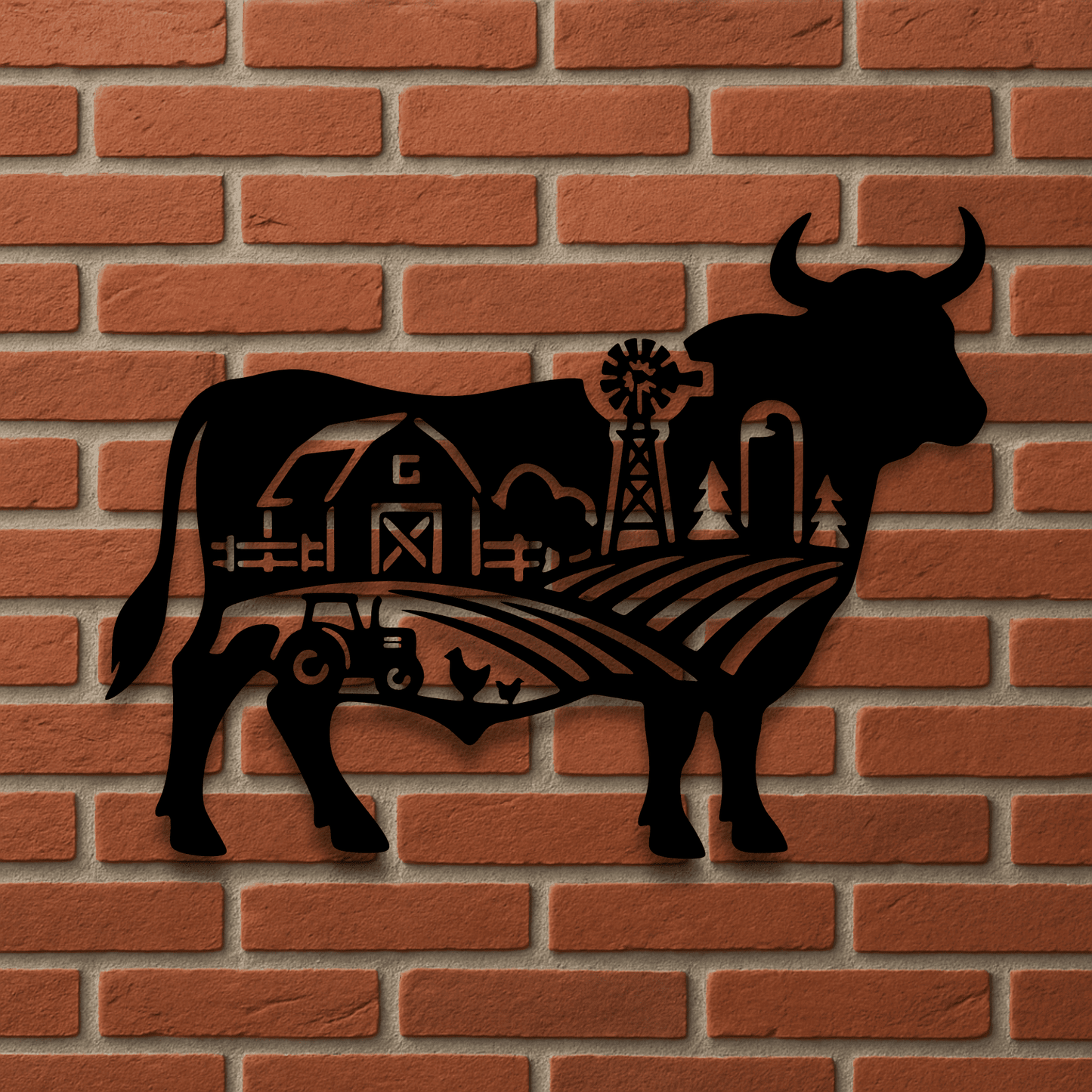 Country landscape inside bull SVG for CNC plasma