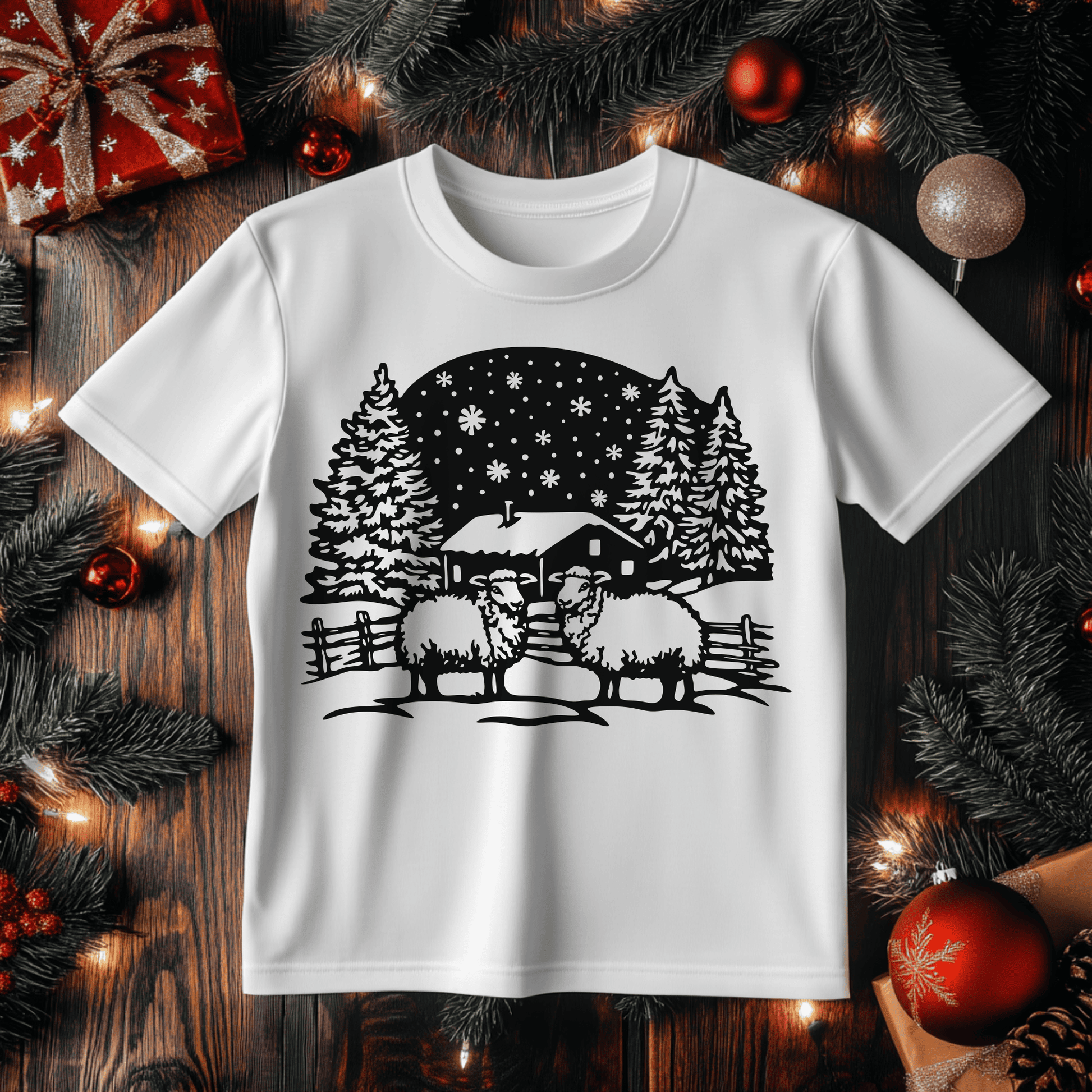 Christmas Farm SVG and Sheep Clipart, Cutting Files for Cricut & Glowforge, DXF for CNC, DIY Christmas Decor, Christmas T-shirt design