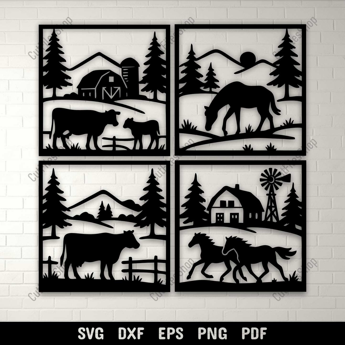 Cow and calf farm scene SVG silhouette for laser cutting