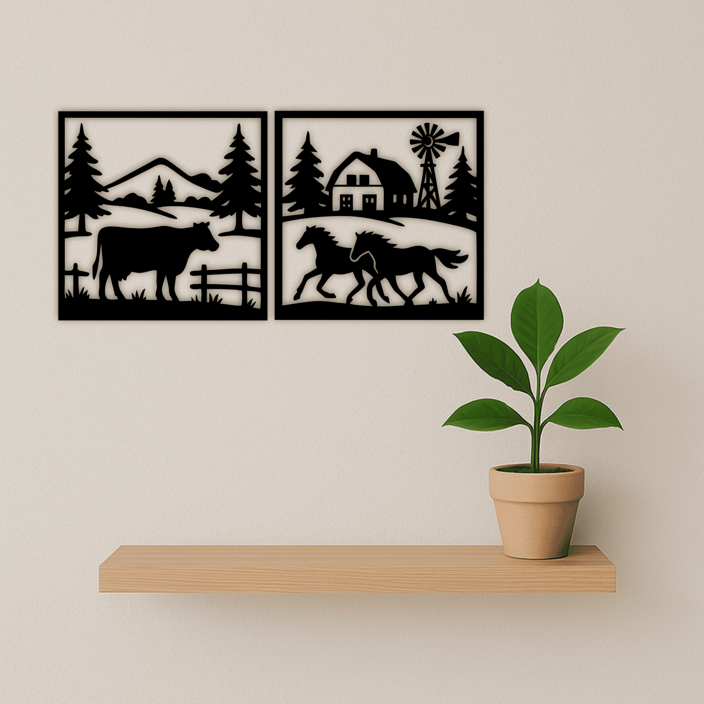 Horse silhouette with mountains for laser cut décor