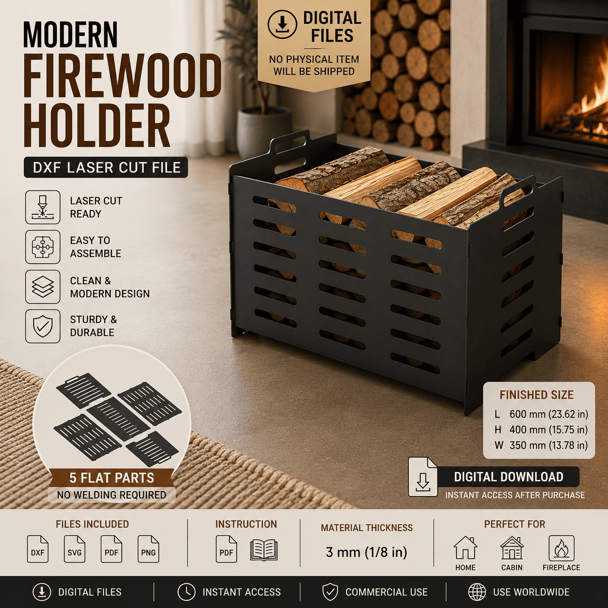 Modern firewood holder DXF SVG files for CNC plasma cutting