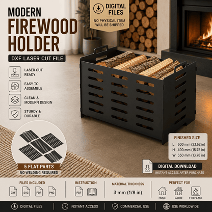 Modern firewood holder DXF SVG files for CNC plasma cutting