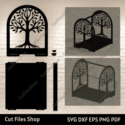 Firewood Rack Tree dxf for Laser metal Cutting, Dxf for Plasma cut, Portable firewood rack dxf, CNC cutting files, download dxf stencil, fire pit dxf files