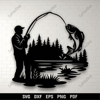 Fisherman SVG DXF PNG for CNC laser cutting