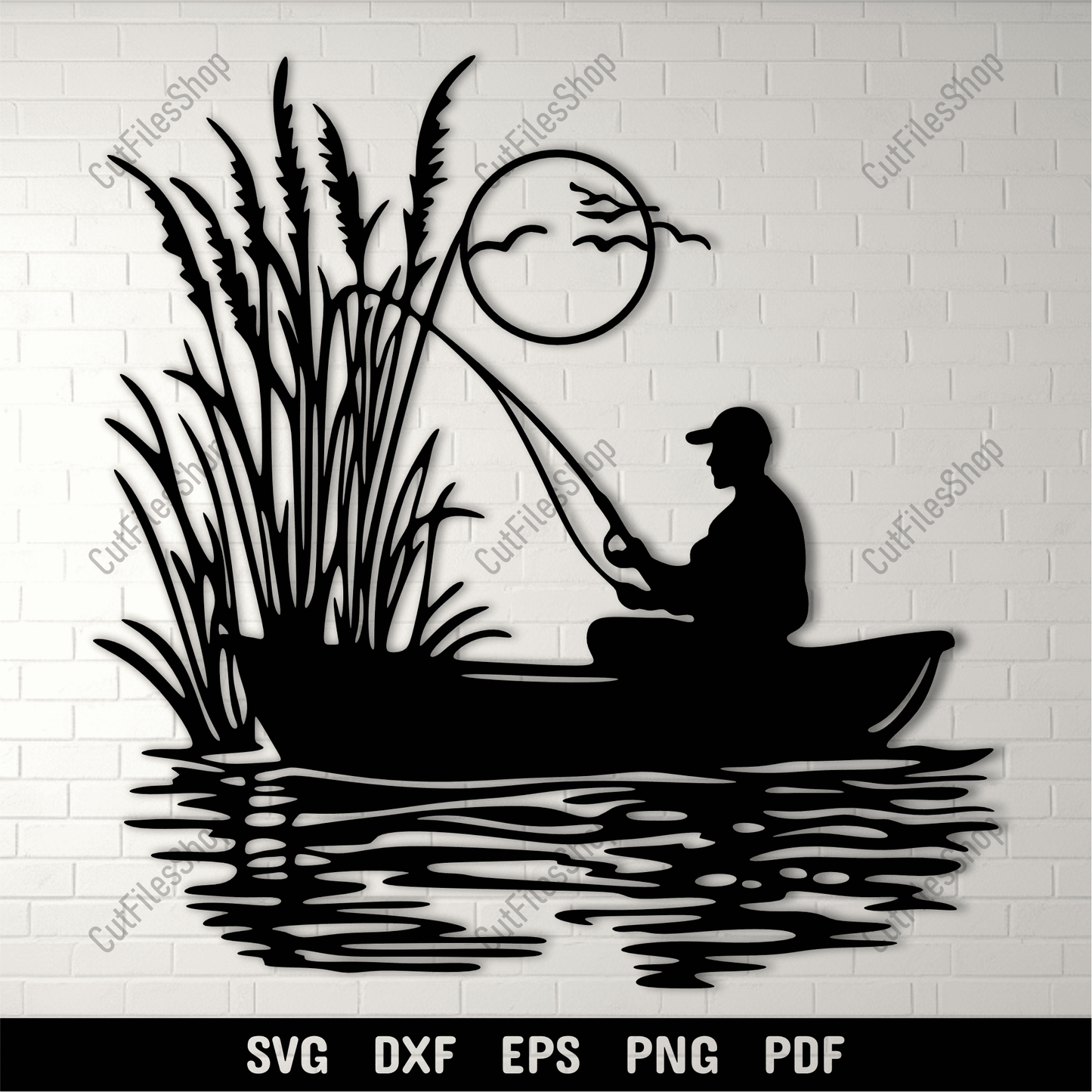 Fisherman silhouette metal wall art design