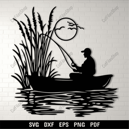 Fisherman silhouette metal wall art design