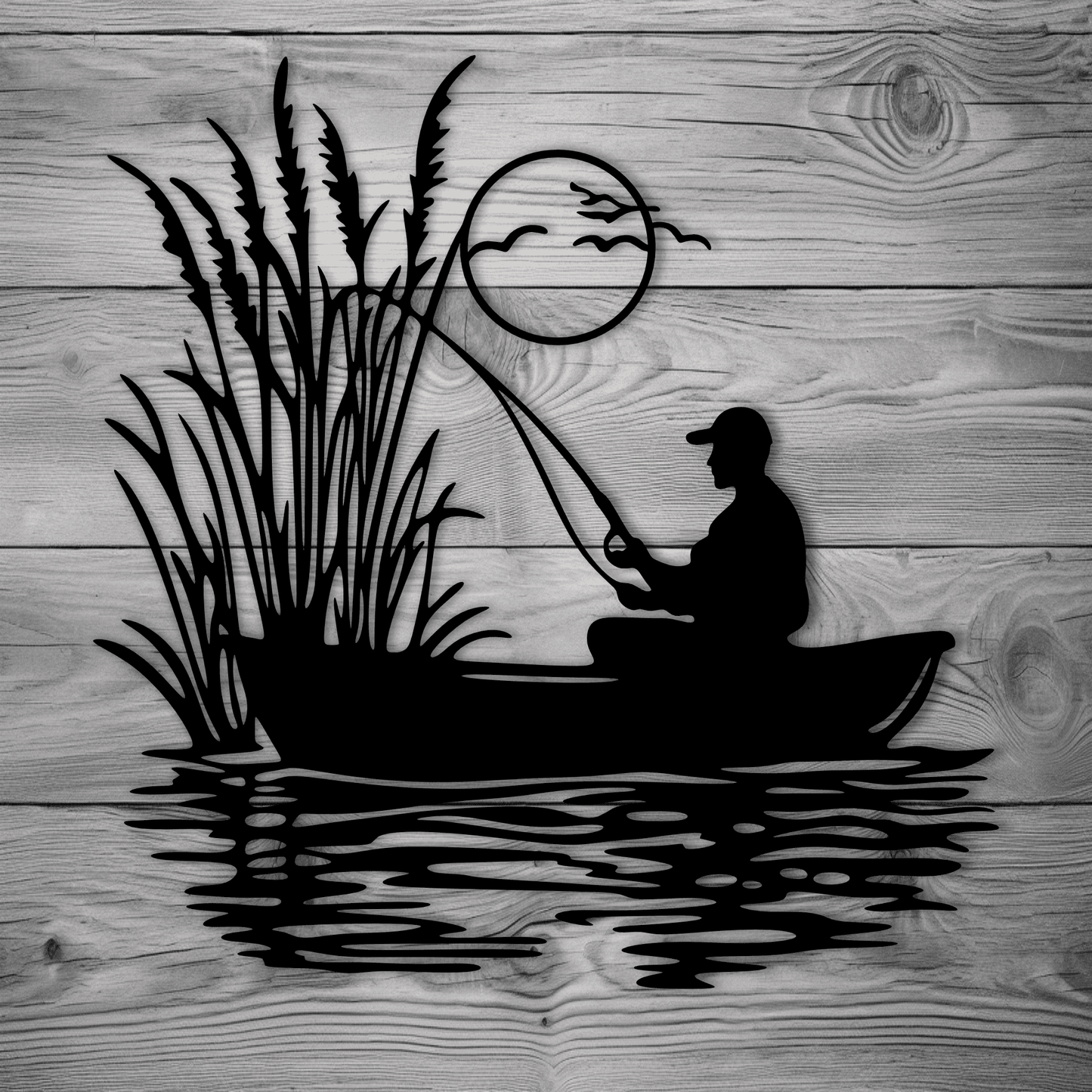 Man fishing from boat SVG cut file