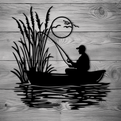 Man fishing from boat SVG cut file