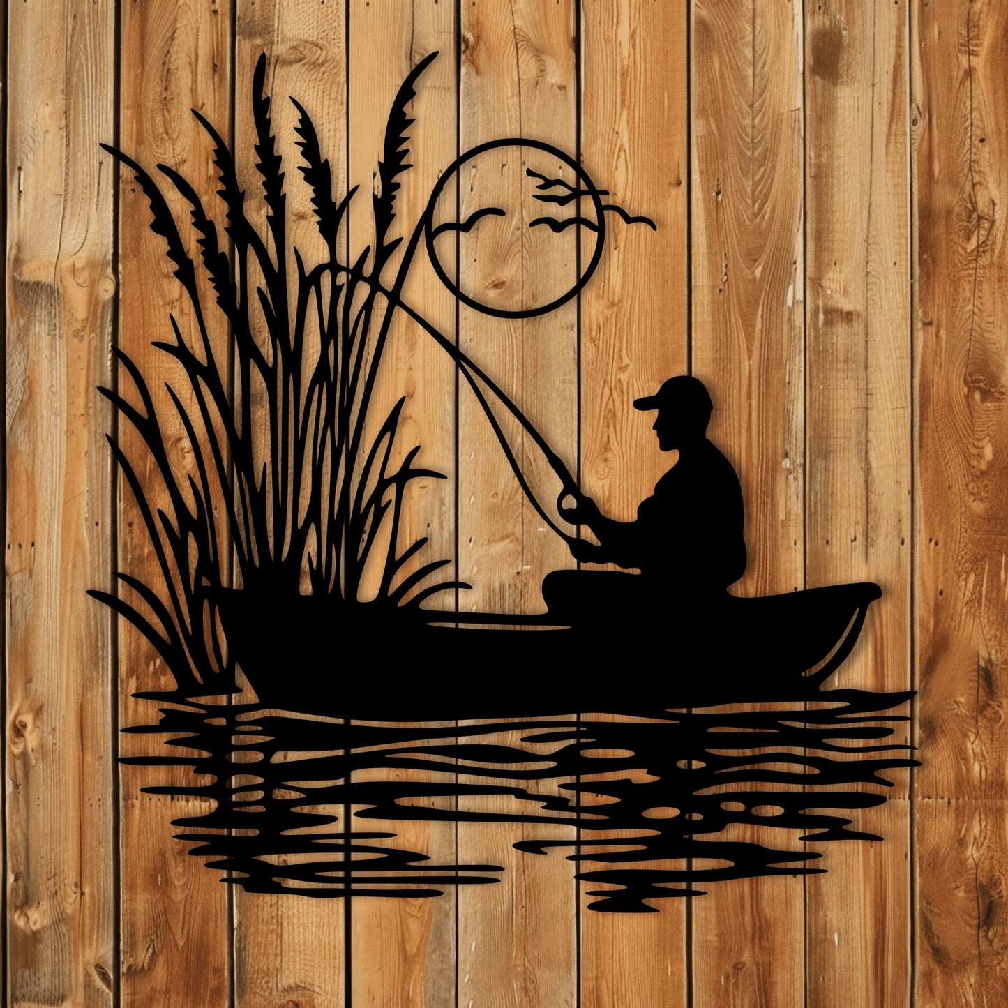 Lake scene with reeds and water reflection