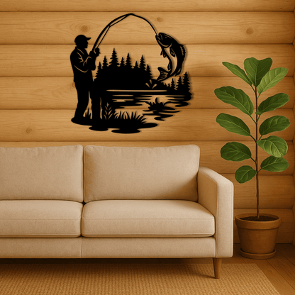 Man catching fish SVG for CNC and Glowforge