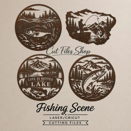 Fishing lake SVG for CNC plasma cutting