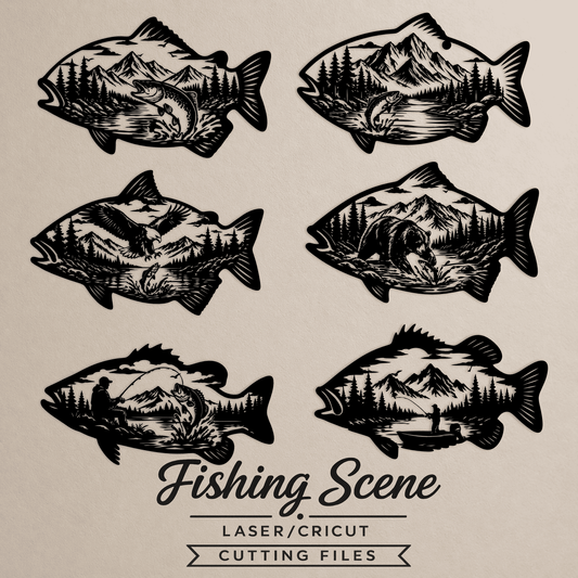 fishing svg dxf set fish silhouettes
