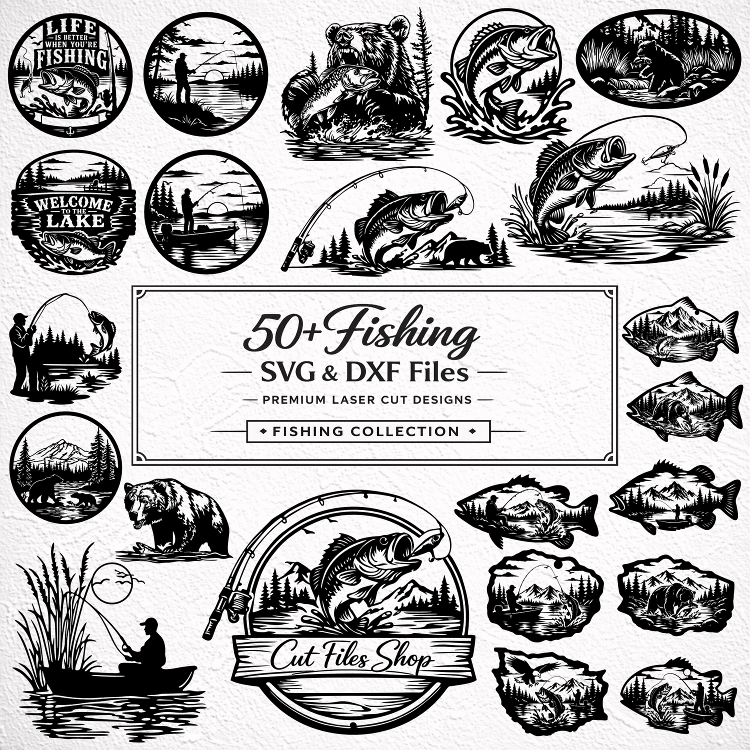 Fishing SVG DXF Bundle with 50 plus fishing designs for CNC plasma laser cutting Cricut and lake house decor
