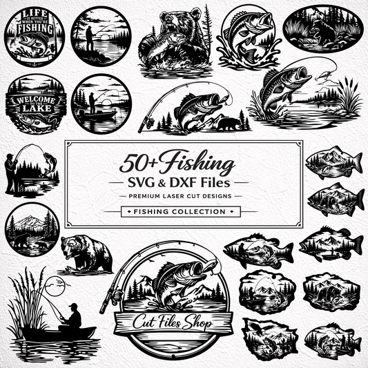 Fishing SVG DXF Bundle with 50 plus fishing designs for CNC plasma laser cutting Cricut and lake house decor