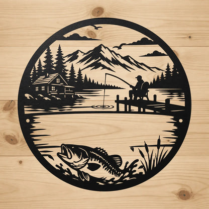 Round fishing lake metal decor SVG
