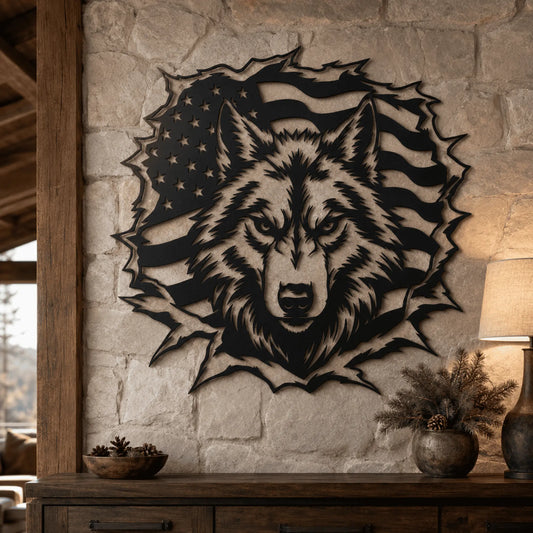 American wolf SVG and DXF design featuring the USA flag