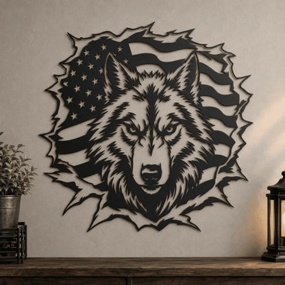 American flag wolf design for CNC laser and plasma cutting