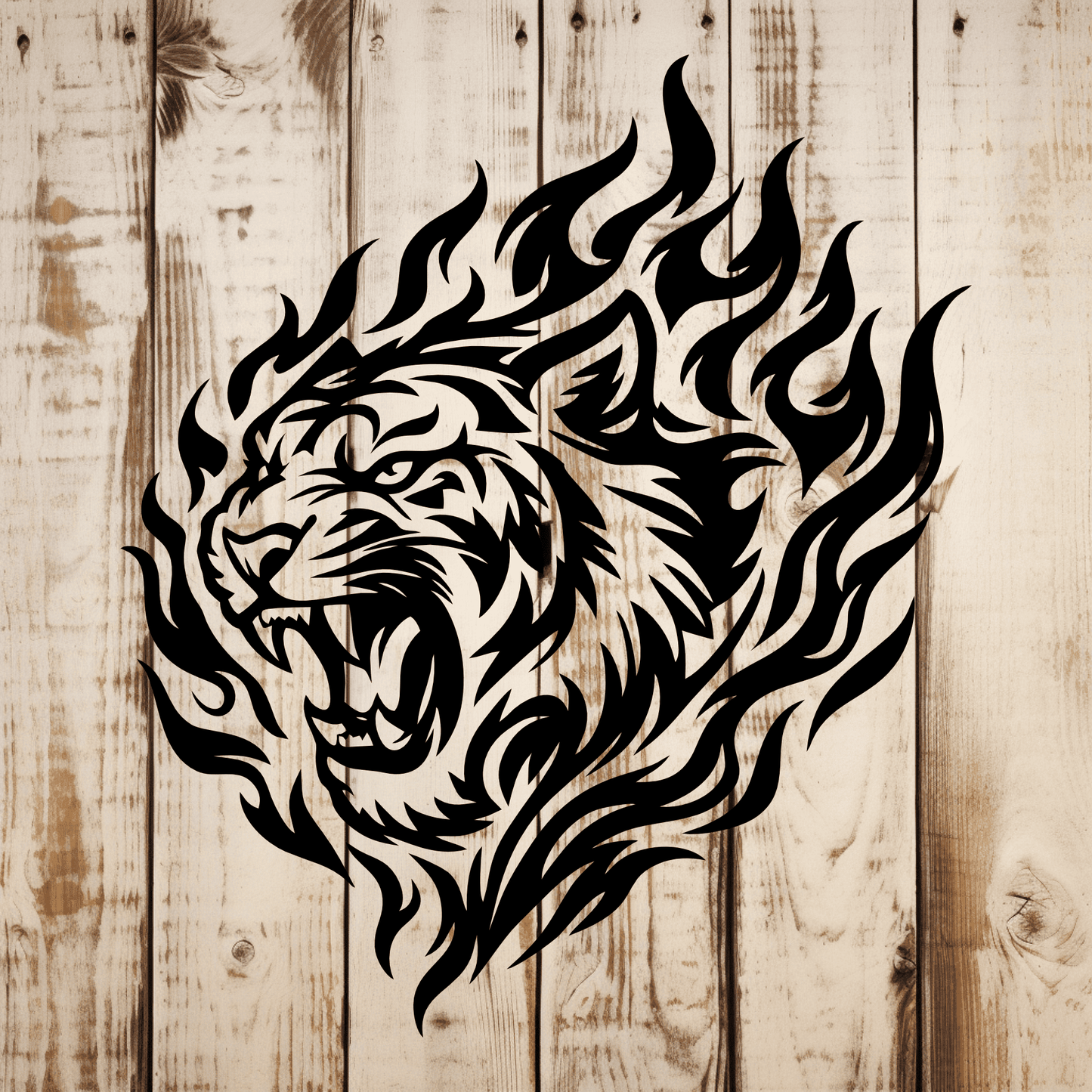 Tiger with flames silhouette for Cricut and Glowforge