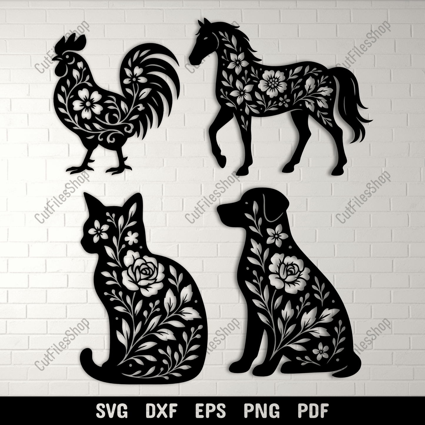 Floral animals SVG DXF EPS PNG for Cricut, laser cutting, CNC and sublimation