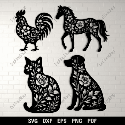 Floral animals SVG DXF EPS PNG for Cricut, laser cutting, CNC and sublimation