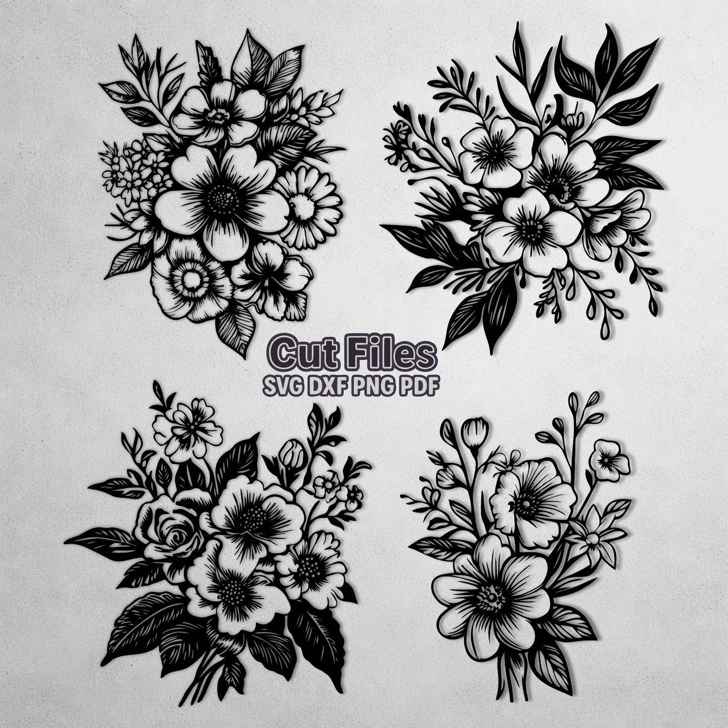 Botanical flower line art DXF file for CNC metal and wood engraving