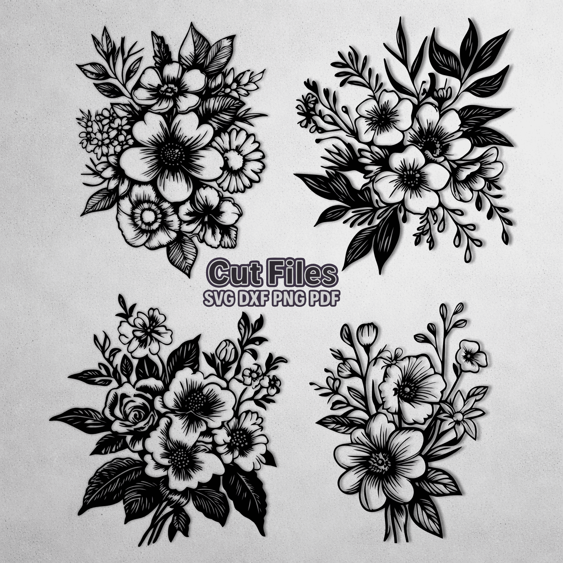 Botanical flower line art DXF file for CNC metal and wood engraving