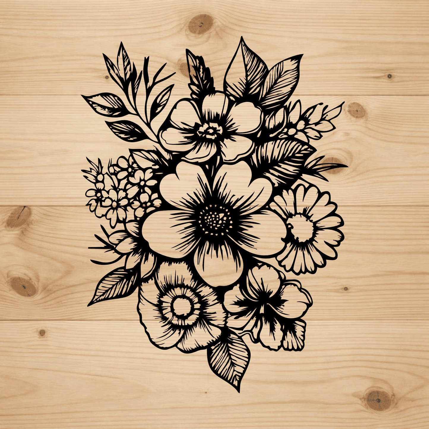 Wildflower bouquet SVG DXF EPS PNG PDF file for laser cutting and CNC plasma floral wall decor