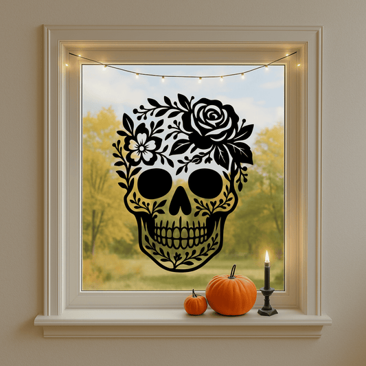 Sugar skull silhouette with flowers for Cricut and Glowforge