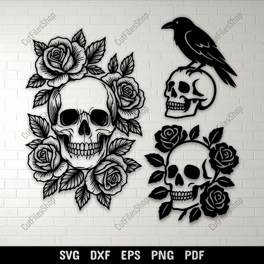 Skull Rose SVG DXF EPS PNG for Cricut, laser cutting, CNC and sublimation