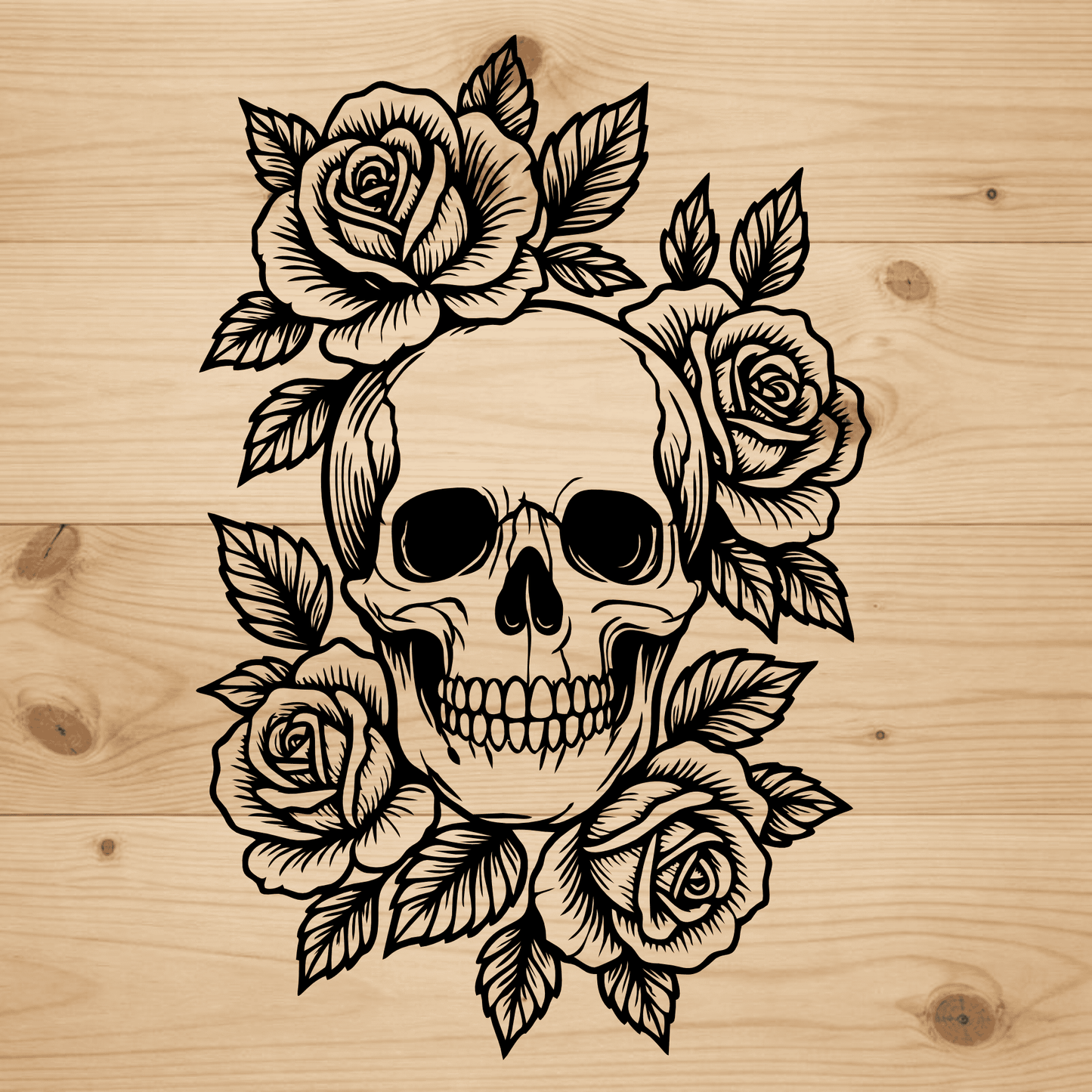 Gothic skull with roses SVG DXF for xTool, Silhouette and laser projects