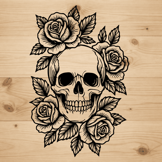 Gothic skull with roses SVG DXF for xTool, Silhouette and laser projects
