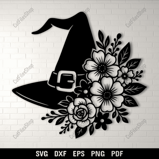 Floral witch hat metal wall art design