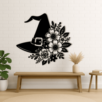 Halloween witch hat with flowers SVG