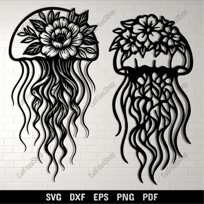 Floral jellyfish metal wall art design