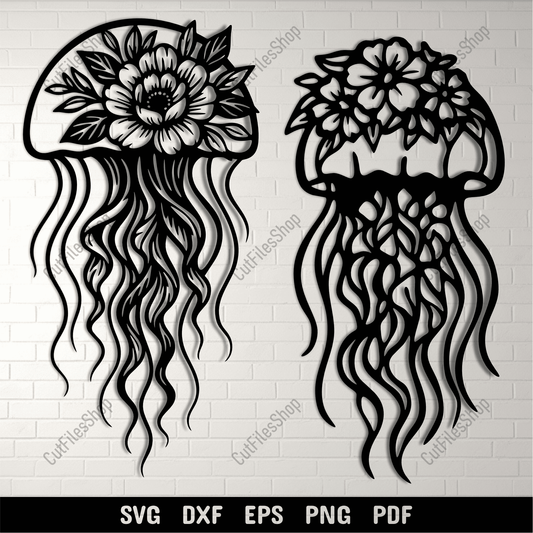 Floral jellyfish metal wall art design