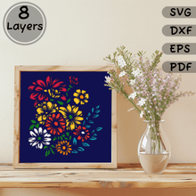 Load image into Gallery viewer, 3D Flowers Shadow Box Templates, Svg for Cricut, Layered card stock, Multilayer Svg, Dxf for Laser, Cutting files, Paper craft 3d art, dxf for plywood, cut files shop
