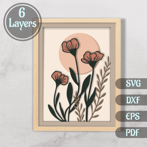 3D Flowers Shadow Box Templates, Svg for Cricut, Layered card stock, Multilayer Svg, Dxf for Laser, Cutting files, Paper craft 3d art, dxf for plywood, cut files shop