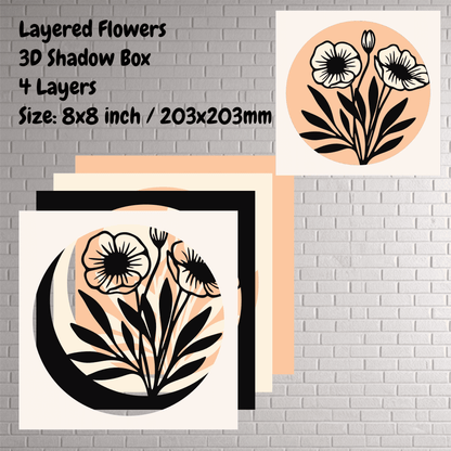 3D Flowers Shadow Box, Layered Svg for Cricut & CNC, Multilayer Paper Craft Design