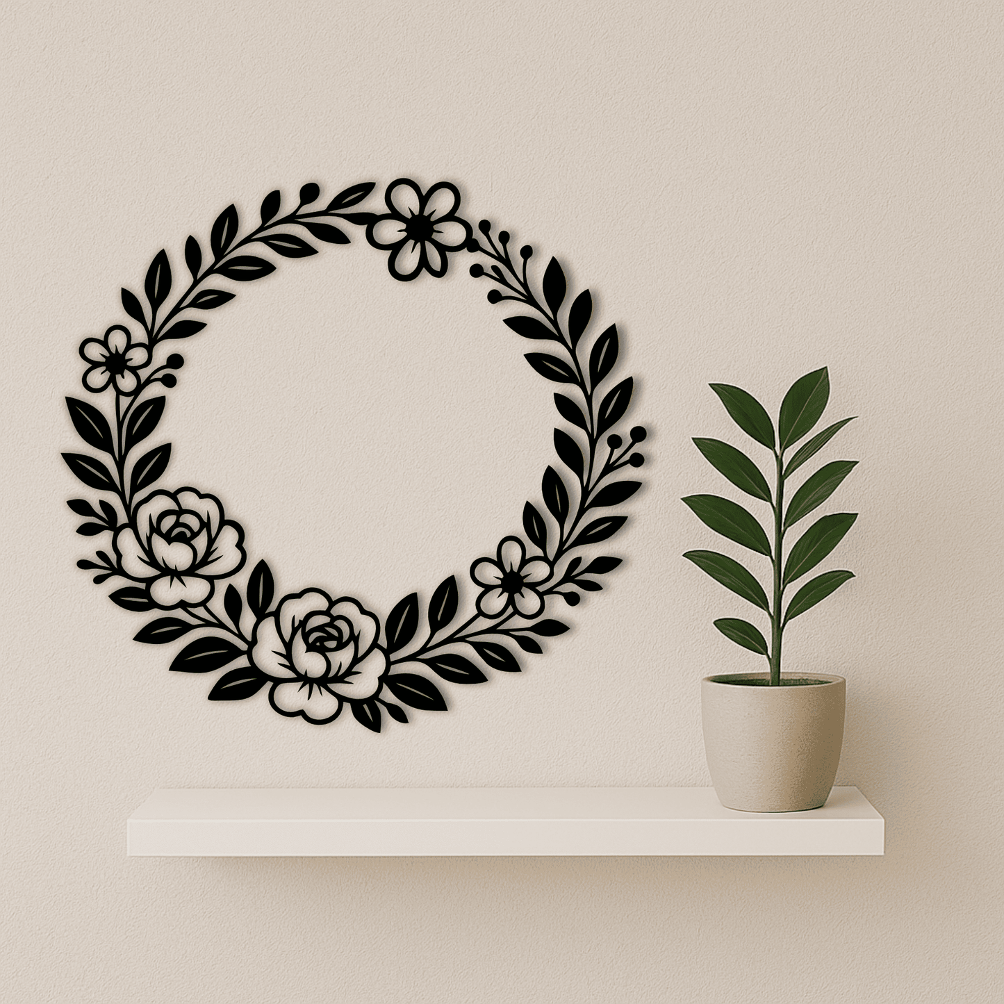 Botanical wreath frame black and white design, Svg dxf files
