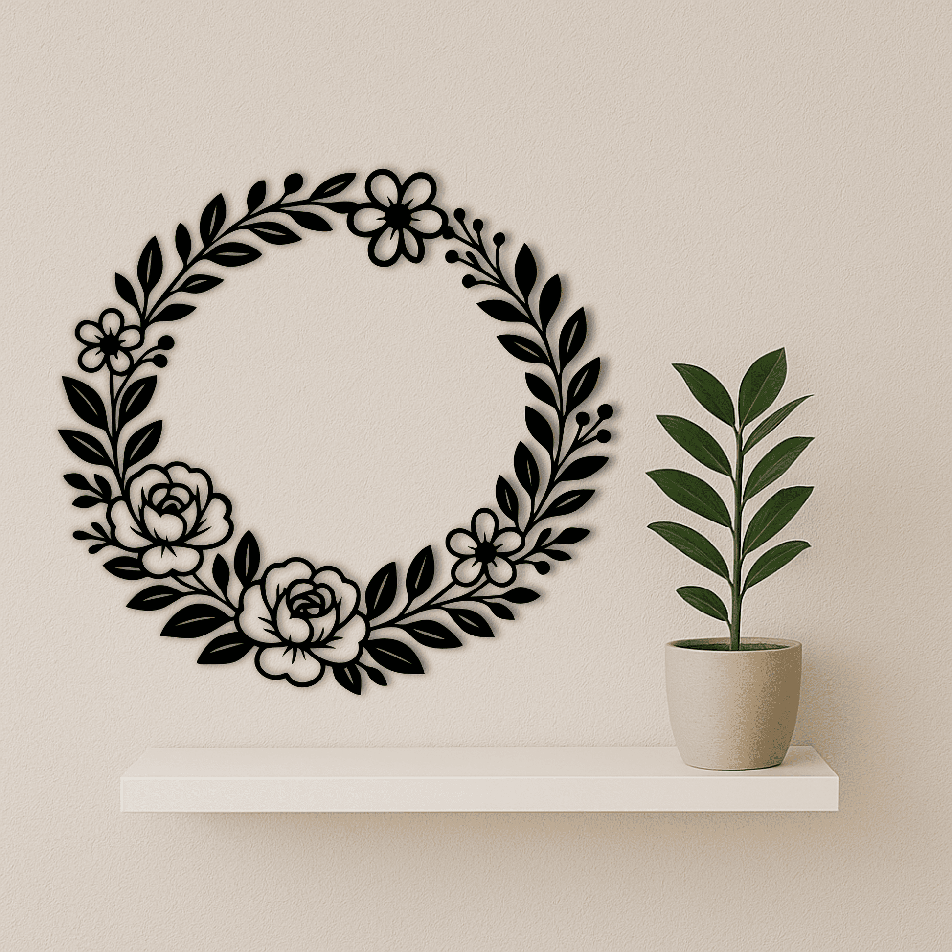 Botanical wreath frame black and white design, Svg dxf files

