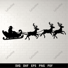 Load image into Gallery viewer, Download free Flying Santa SVG cut files for Cricut, Silhouette, and CNC. Perfect for Christmas crafts.
